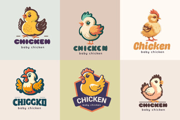 Set of chicken roster logo label illustration. Chicken mascot logo vector
