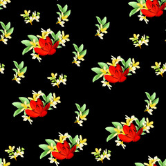 Modern big floral seamless pattern. Digital drawn illustration. Can be used as textile fabric or wallpaper, cards, invitations, decorative paper