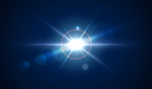Colorful flare, highlight effect fire blast. Vector bright lens in universe, camera twinkle. Lighting effects of flash. Vector illustration in 3D design. Splash burst, cosmic astral star