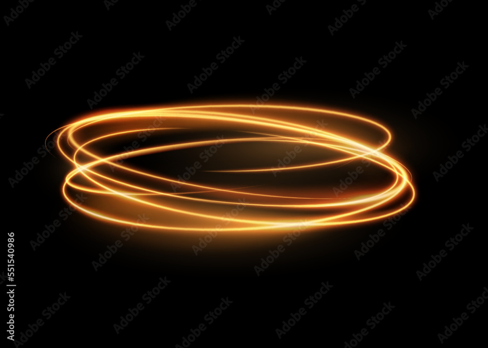 Aufkleber Glowing shiny spiral line effect vector background. Abstract light speed motion effect. Shiny wavy trail. Light painting magic glow. Curly gold spirals, motion of twinkling sparkle rays