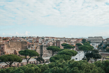 Fototapeta na wymiar Rome, Italy cityscape, landmarks and streets of Rome. City life in Rome, parking and parks in Rome.