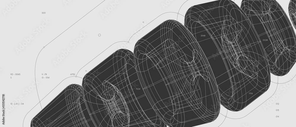 Poster Strange abstract modern wireframes 3d geometric shapes, graphic composition design vector background, futuristic schemes of a non-existent mechanism, minimalist poster in the style of brutalism