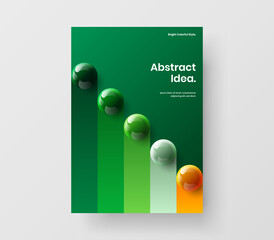 Fresh annual report vector design layout. Isolated 3D spheres magazine cover concept.