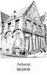 Antwerp cafe street view line art vector vintage