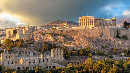 Athens, Greece; December 4, 2022 - The Acropolis of Athens with the parthenon temple, Greece.