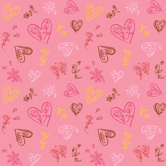 ナチュラルなバレンタインの線画　背景素材　ピンク