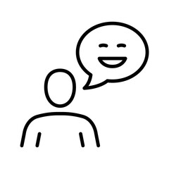 Person with happy face with speech bubble. Positive feedback rating sign. Feedback with satisfaction rating.