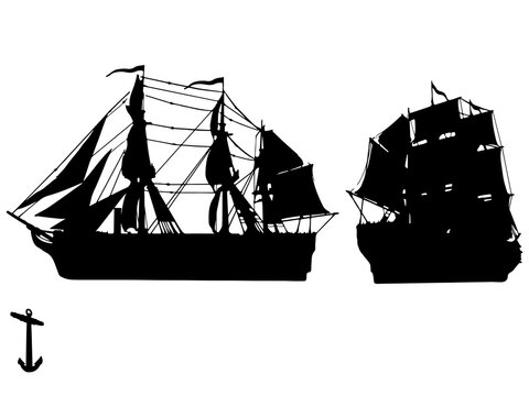 Ship silhouette, Vector ships, Sailing ship