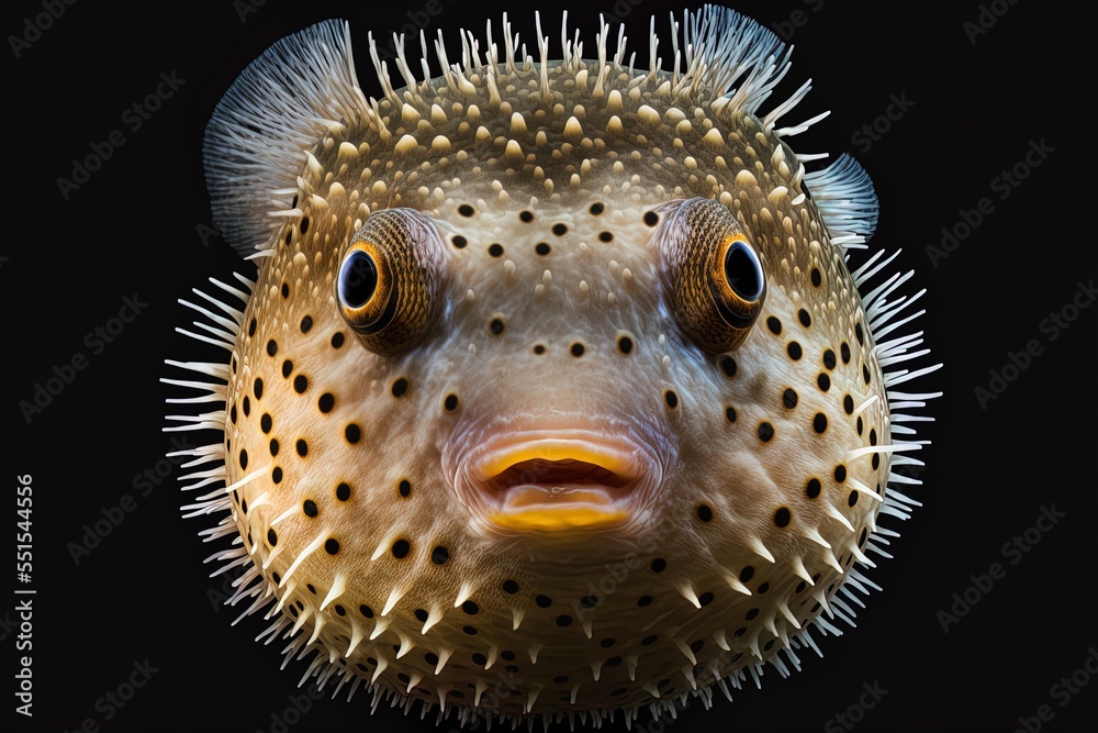 Wall mural The unattractive, frontal face of a puffer fish, seen up close.