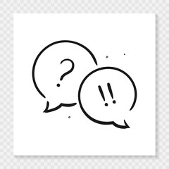 Speech bubble exclamation mark and question mark communication icons in hand drawn style. Vector EPS 10