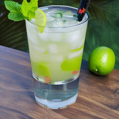 mojito cocktail with lime, ice and mint