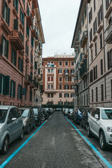 Fototapeta na wymiar Rome, Italy cityscape, landmarks and streets of Rome. City life in Rome, parking and parks in Rome.