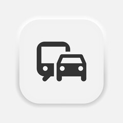 Personal and public auto transport vector icon. Car and Bus symbol in neumorphism style. Vector EPS 10