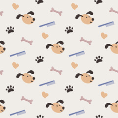  pets paw print and funny dog seamless background