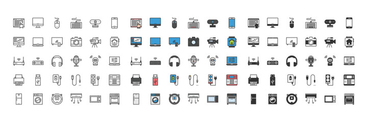 Fototapeta na wymiar Home Electronics Devices Icon Symbol Design Simple Set For Using In Web Graphics Report Logo Infographics. Best Quality Outline Symbol Vector Collection ,Camera, Head Phone, Multimedia