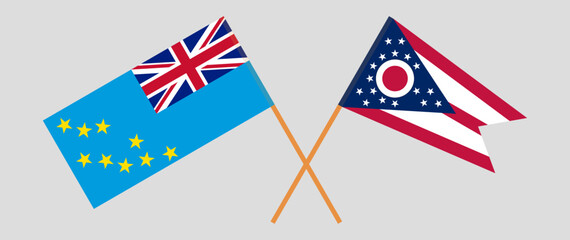 Crossed flags of Tuvalu and the State of Ohio. Official colors. Correct proportion