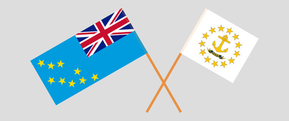 Crossed flags of Tuvalu and the State of Rhode Island. Official colors. Correct proportion