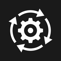 Workflow progress graphic icon. Gear with arrows sign isolated on black background. Business concept operation. Vector illustration