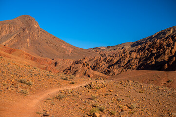Desert mountains landscape in the vicinity of Dades Gorges, Boumalne Dades, Morocco.