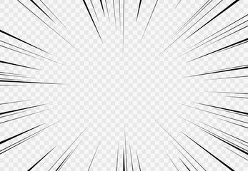 Manga transparent background, explosion action and speed effect, vector radial lines. Manga comic book background template for anime superhero action and fight motion blast lines frame © Vector Tradition