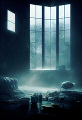 Obraz premium Abandoned ruined living room in a mansion