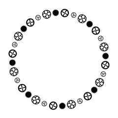 Border made of bicycle chain and tools and chain rings. Circle, ellipse frame. Vector illustration