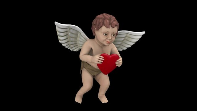 Dancing cupid with red heart - 3d render looped with alpha channel.