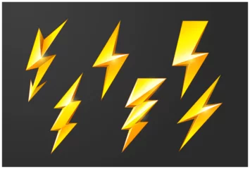 Deurstickers Lightning bolts set, thunderbolt and short circuit icons, electric discharge and lightning strike, vector © gomixer