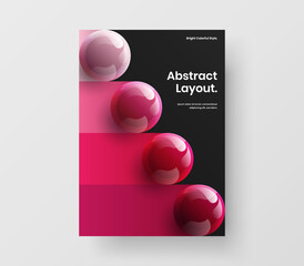 Bright book cover design vector layout. Colorful realistic spheres presentation illustration.