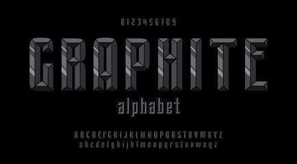 Graphite chisel style alphabet and font. Uppercase, lowercase and numbers. Plain vector retro alphabet