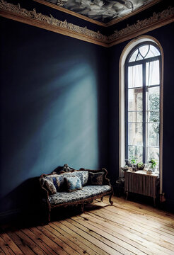 Hall Of A Luxury Home. Corridor Between Rooms In An Antique Mansion With Vintage Wallpaper