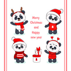 Cute cartoon panda Isolated on white. Christmas Illustration for design, banners, children's books and patterns.