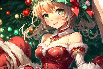 anime girl dressed as santa, christmas waifu