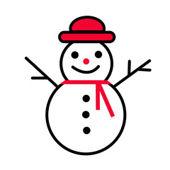 The Snowman wears a red hat and a red shall