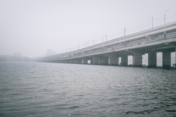 Double deck bridge in the fog