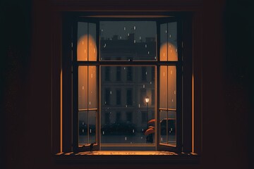 Raining night, spray on the window, Generative AI.