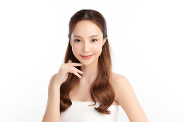 Beautiful young asian woman with clean fresh skin on white background, Face care, Facial treatment, Cosmetology, beauty and spa, Asian women portrait.