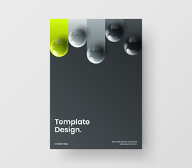 Colorful company brochure A4 vector design template. Simple 3D spheres poster illustration.