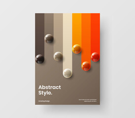 Original flyer A4 design vector concept. Multicolored 3D spheres catalog cover template.