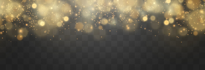 Bokeh lights effect isolated on png background. Soft blured bokeh and lights. Festive golden luminous background. Vector Christmas concept isolated on transparent background © Leonid