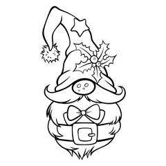 Line art cute gnome is a line drawing in black on a white background. suitable for use as an illustration and bring to paint