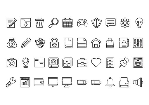 Essentials icon pack with outline style