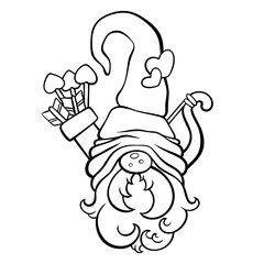 Line art cute gnome is a line drawing in black on a white background. suitable for use as an illustration and bring to paint