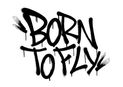 Sprayed born to fly font graffiti with overspray in black over white. Vector illustration.