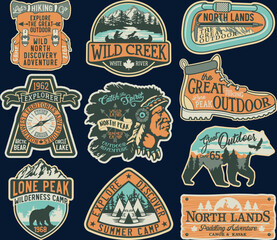 Wild north the great outdoor adventure patches collection vector print or embroidery for boy kid wear shirt