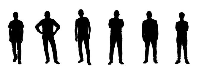   silhouette of a groop of men standing on white background