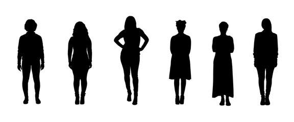  silhouette of a groop of wemen standing on white background