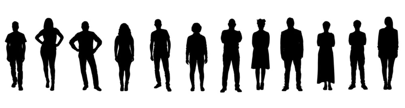   silhouette of a groop of people standing on white background