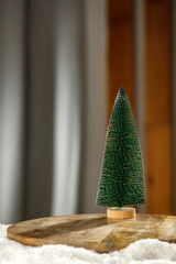 Christmas decorations on the table with snow free space in the evening mood