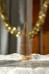 Christmas decorations on the table with snow free space in the evening mood